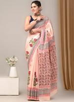 Cotton Cream Casual Wear Printed Saree